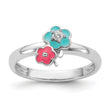 Sterling Silver RH-plated Blue/Pink Enameled & CZ Floral Children's Ring