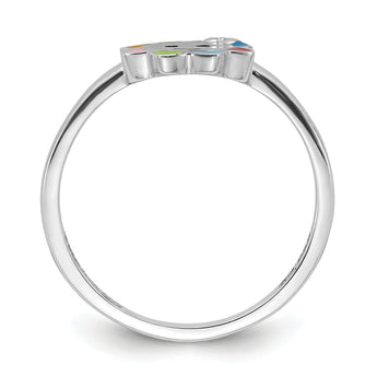 Sterling Silver RH-plated Multi-color Enameled Smiling Sun Children's Ring