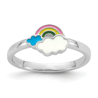 Sterling Silver RH-plated Multi-color Enameled Rainbow Children's Ring