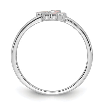 Sterling Silver Rhodium-plated Pink Enamel & CZ Dinosaur Children's Ring