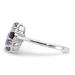 SS Rhodium Amethyst Pk Quartz Garnet and White Topaz Ring