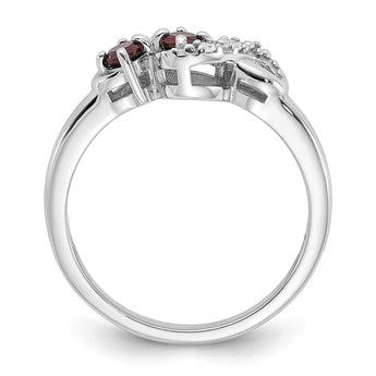 Sterling Silver Rhodium-plated Garnet and CZ Swirl Ring - Birthstone Company