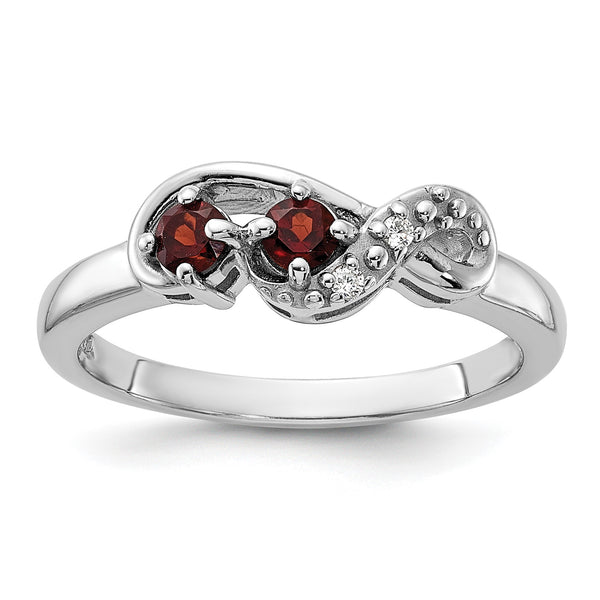 Sterling Silver Rhodium-plated Garnet and CZ Swirl Ring - Birthstone Company