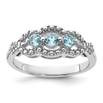 Sterling Silver Rhodium-plated Light Swiss Blue Topaz Ring - Birthstone Company