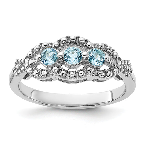 Sterling Silver Rhodium-plated Light Swiss Blue Topaz Ring - Birthstone Company