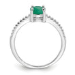 Sterling Silver Rh-plated-plated  1.0EM Emerald and .12WT White Topaz Ring