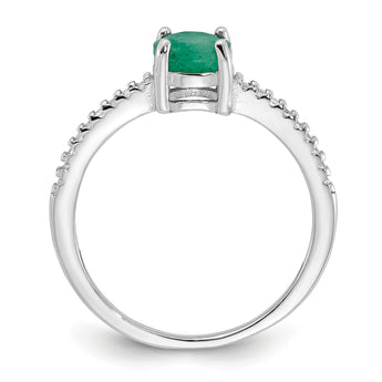 Sterling Silver Rh-plated-plated  1.0EM Emerald and .12WT White Topaz Ring