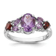 Sterling Silver Rh-plated Amethyst Pk Quartz Garnet and White Topaz Ring