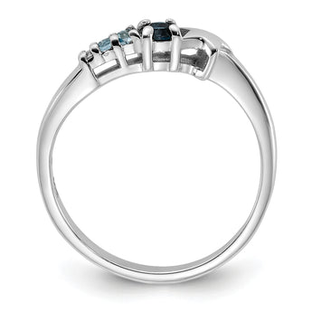 SS Rhodium London and Lt Swiss Blue Topaz and CZ Star Curve Ring - Birthstone Company