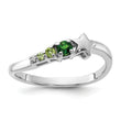 SS Rhodium Chrome Diopside and Peridot and CZ Star Curved Ring