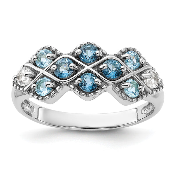 Sterling Silver Rhodium-Plated London Lt. Swiss Blue and White Topaz Ring - Birthstone Company