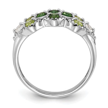 Sterling Silver Rhodium Chrome Diopside Peridot and White Topaz Ring - Birthstone Company