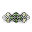 Sterling Silver Rhodium Chrome Diopside Peridot and White Topaz Ring