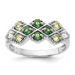 Sterling Silver Rhodium Chrome Diopside Peridot and White Topaz Ring