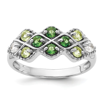 Sterling Silver Rhodium Chrome Diopside Peridot and White Topaz Ring - Birthstone Company