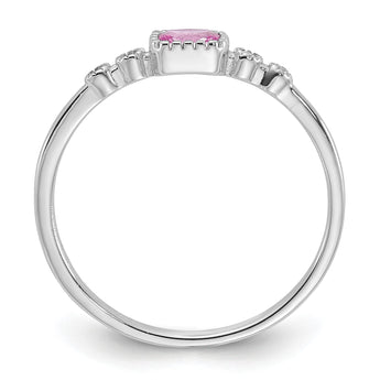 Sterling Silver Rhodium-Plated .43Created Pink Sapphire and .02Cr. Sapphire Ring - Birthstone Company