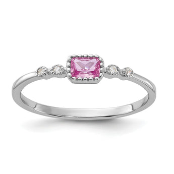Sterling Silver Rhodium-Plated .43Created Pink Sapphire and .02Cr. Sapphire Ring - Birthstone Company