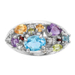 Sterling Silver Rhodium-plated Rainbow Multi Gemstone Ring