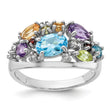 Sterling Silver Rhodium-plated Rainbow Multi Gemstone Ring