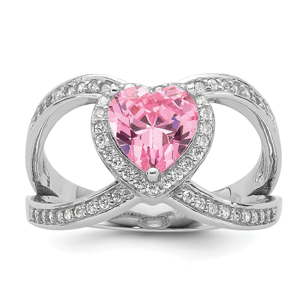 Sterling Silver Rhodium-plated Clear and Pink CZ Heart Ring
