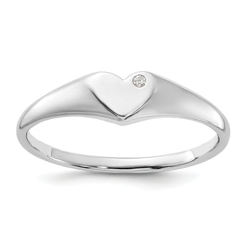 Sterling Silver Rhodium-plated CZ Heart Signet Ring