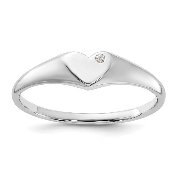Sterling Silver Rhodium-plated CZ Heart Signet Ring