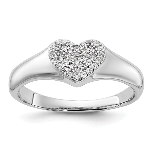 Sterling Silver Rhodium-plated Micro Pave CZ Heart Ring