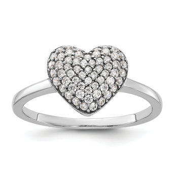 Sterling Silver Rhodium-plated Pave CZ Heart Ring