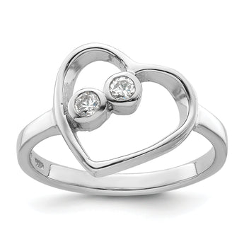 Sterling Silver Rhodium-plated CZ Open Heart Ring
