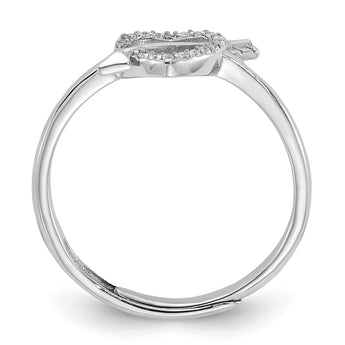 Sterling Silver Rhodium-plated CZ Heart with Arrow Adjustable Ring