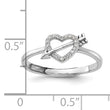 Sterling Silver Rhodium-plated CZ Heart with Arrow Adjustable Ring