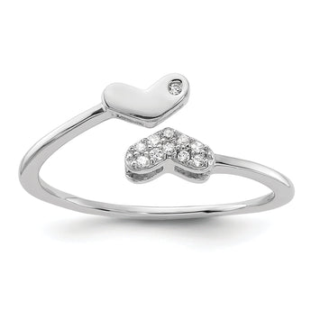 Sterling Silver Rhodium-plated CZ Double Heart Ring