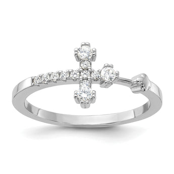 Sterling Silver Flash Platinum-plated CZ Cross Ring