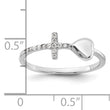 Sterling Silver Rhodium-plated Heart and CZ Cross Ring