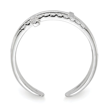 Sterling Silver E-coated CZ Cross Open Back Ring