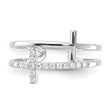 Sterling Silver E-coated CZ Cross Open Back Ring