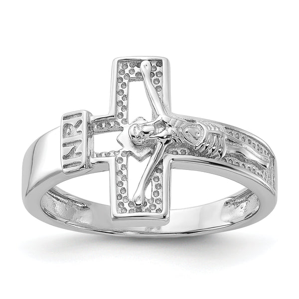 Sterling Silver Rhodium-plated INRI Crucifix Ring