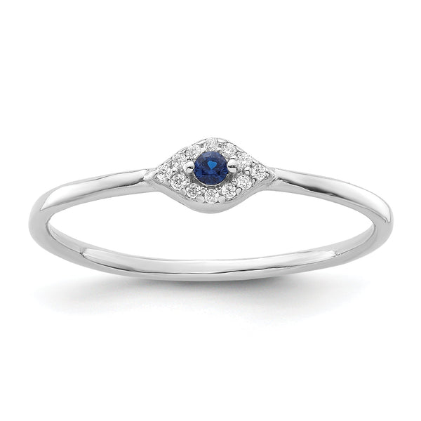 Sterling Silver Rhodium-plated Blue and Clear CZ Evil Eye Ring