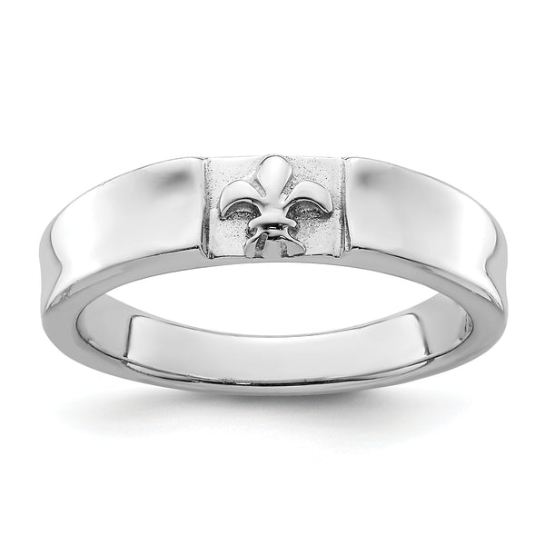 Sterling Silver Rhodium-plated Fleur-de-Lis Band Ring