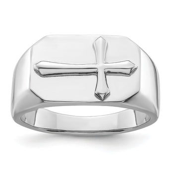 Sterling Silver Rhodium-plated Polished Cross Ring - Birthstone Company