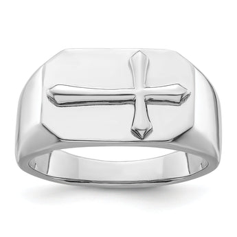 Sterling Silver Rhodium-plated Polished Cross Ring