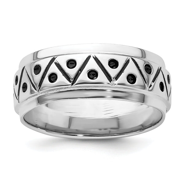 Sterling Silver Rhodium-plated with Antiqued 9mm Zig Zag Band Ring