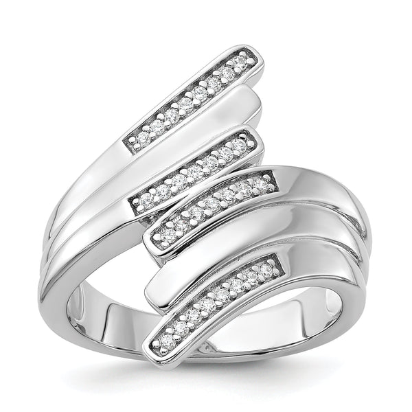 Sterling Silver Rhodium-plated Fancy CZ Ring
