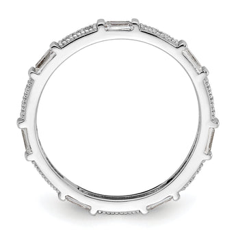 Sterling Silver Rhodium-plated Micro Pave and Baguette CZ Eternity Band
