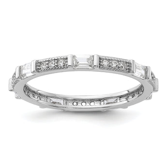 Sterling Silver Rhodium-plated Micro Pave and Baguette CZ Eternity Band