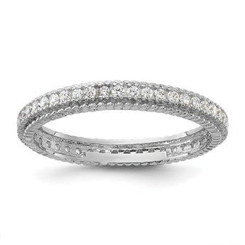 Sterling Silver Rhodium-plated CZ 3mm Eternity Band - Birthstone Company