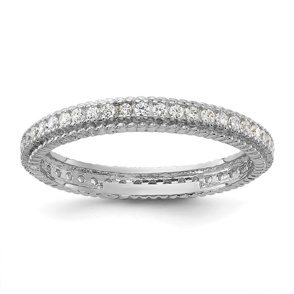 Sterling Silver Rhodium-plated CZ 3mm Eternity Band - Birthstone Company