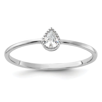 Sterling Silver Rhodium-plated Pear Shaped CZ Ring