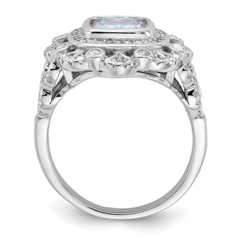 Sterling Silver Rhodium-plated Clear and Iridescent CZ Ring