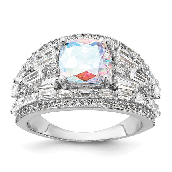 Sterling Silver Rhodium-plated Clear and Iridescent CZ Ring